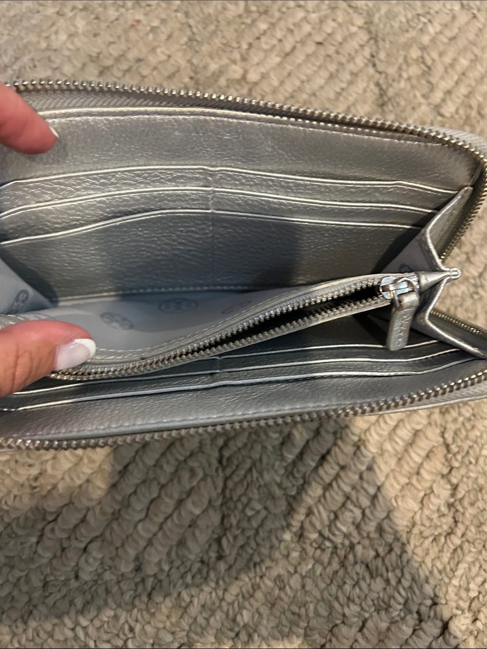 Tory Burch Silver Metallic Zip-Around Wallet - Picture 7 of 10